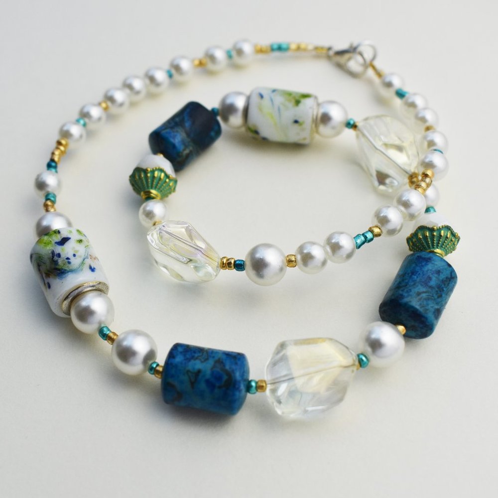 Colorful multi beads and pearl choker necklace, handmade y2k jewelry - Picture 12 of 12